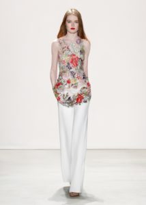 JENNY PACKHAM PANT SUIT WHITE PANT SHEER BRIGHT FLORAL SLEEVELESS TOP