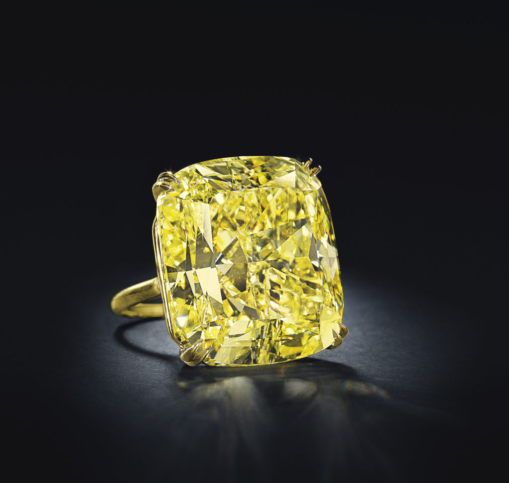 yellow cushion cut diamond ring
