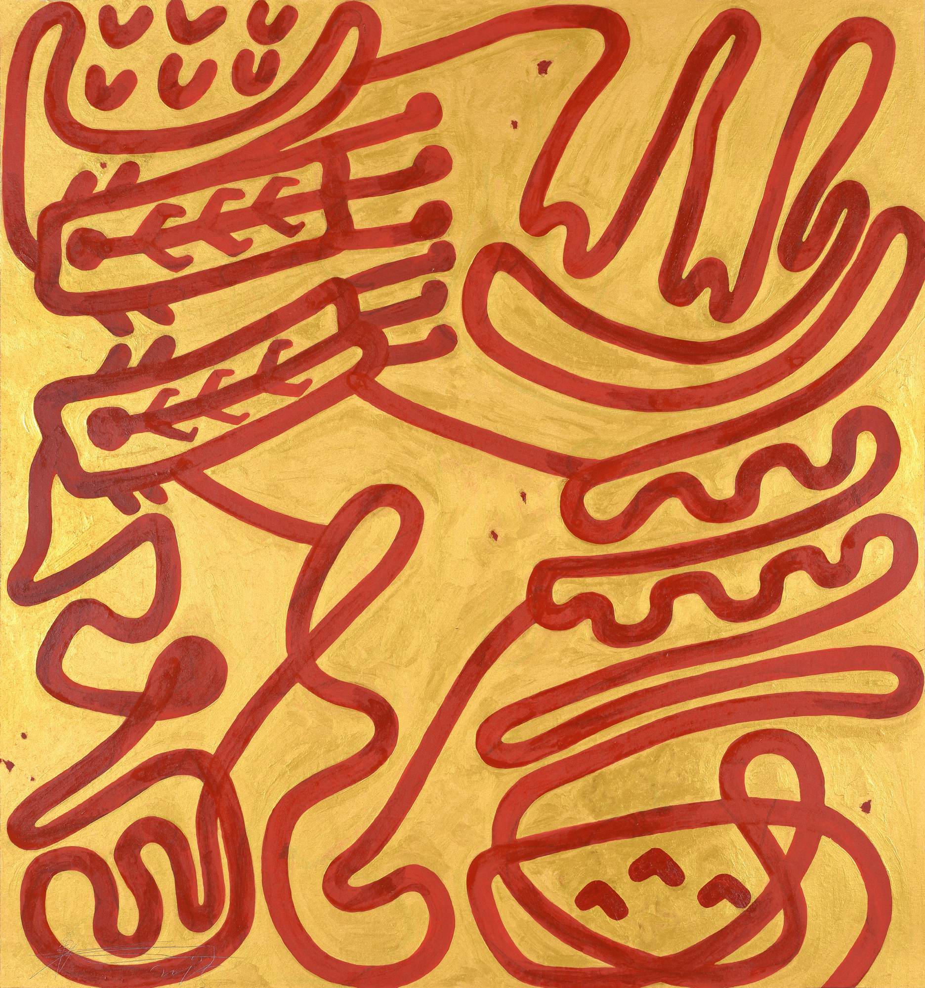 wei ligang red and gold caligraphy art