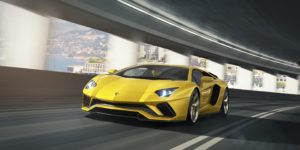 Lamborghini Aventador S yellow driving tunnel rendering