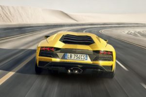 Lamborghini Aventador S driving rear view rendering