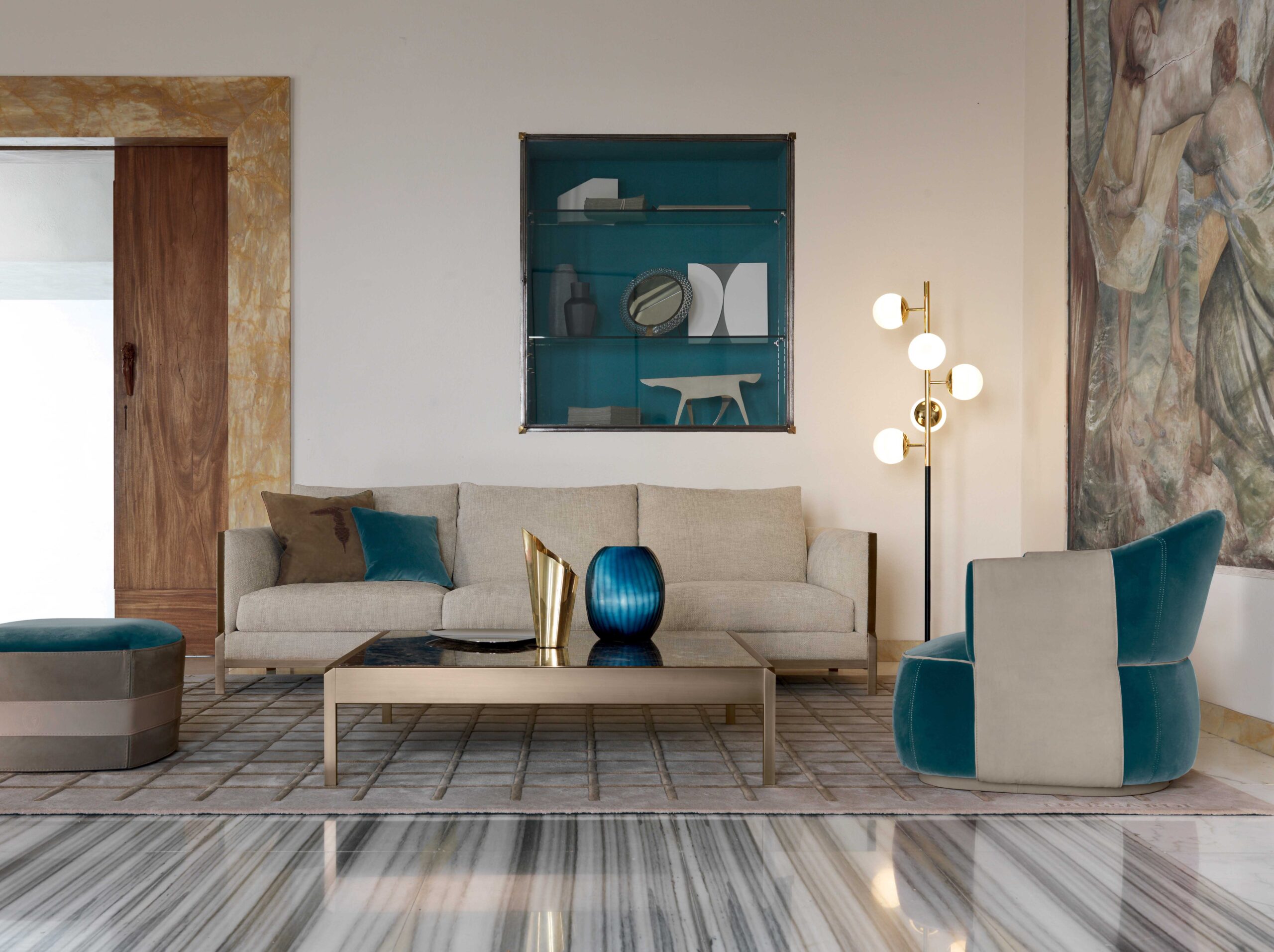 Trussardi Band sofa, Larzia armchair, Pouf 414 ottoman