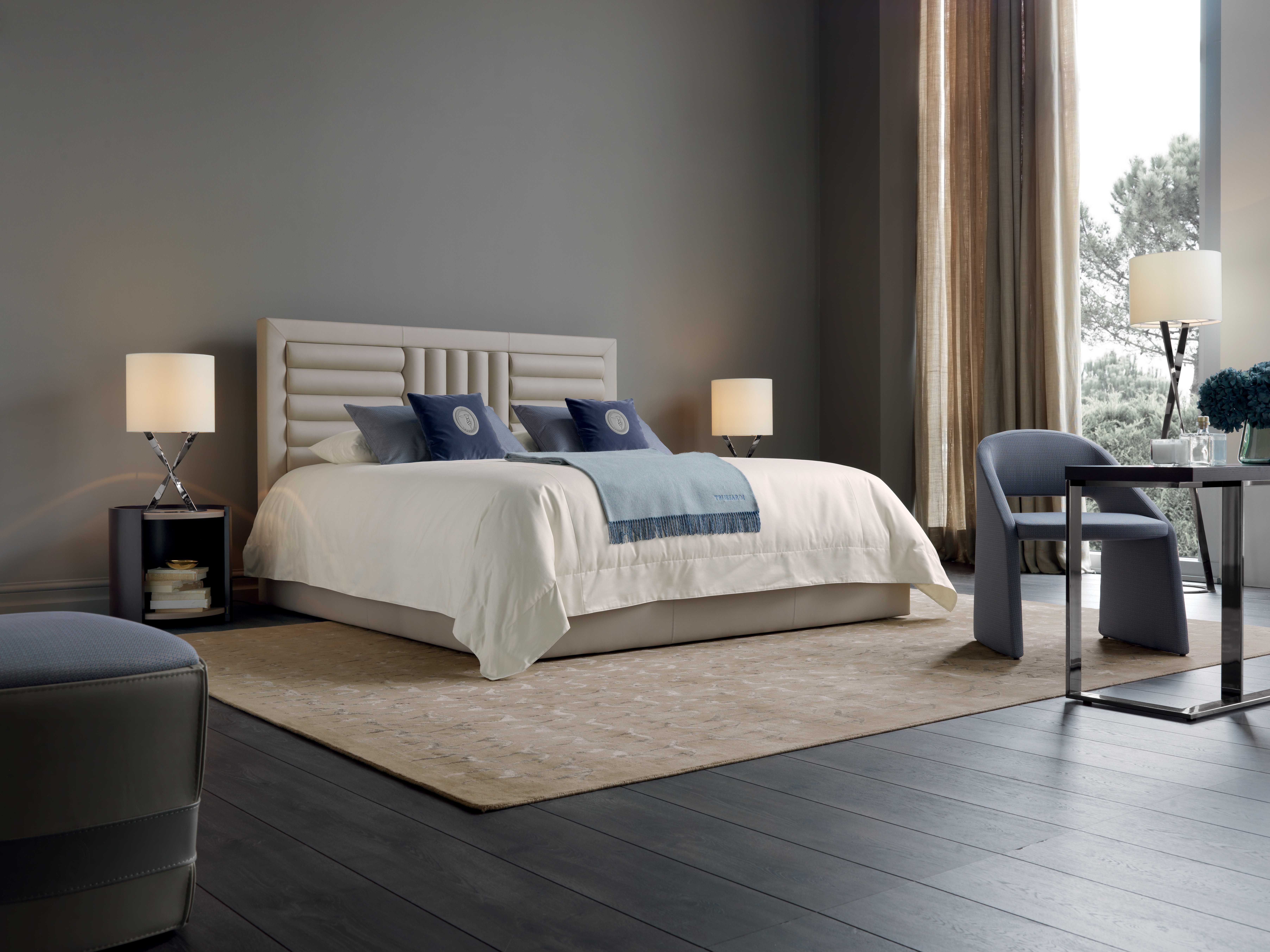 Trussardi Relief bed, Isla bedside tables, Spiga table lamp