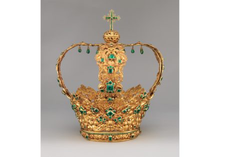 Crown Of The Virgin Of The Immaculate Conception, known as the Crown of the Andes from Columbia, South America; Ca. 1660 (diadem) and ca. 1770 (arches); Colombian; Popayan; Gold, repoussé and chased; emeralds